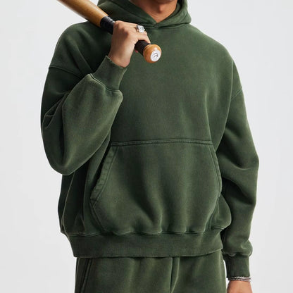 Wholesale Acid Wash Sport Heavyweight Oversized Hoodies Men'S & Women'S Streetwear with Solid Color & Customized Pocket Size