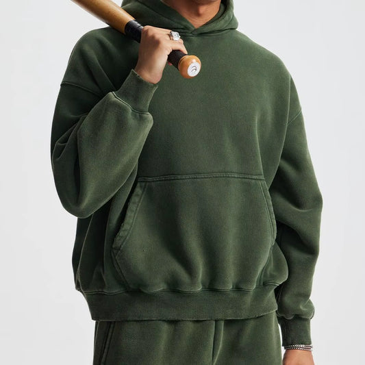 Wholesale Acid Wash Sport Heavyweight Oversized Hoodies Men'S & Women'S Streetwear with Solid Color & Customized Pocket Size