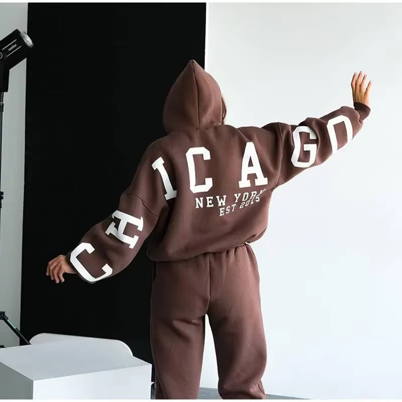Cordless Hoodie Custom Logo Hoodies and Sweat Pants Jogger Set Woman,Women Tracksuit 2 Two Piece Set Sweatpants and Hoodie Set,W