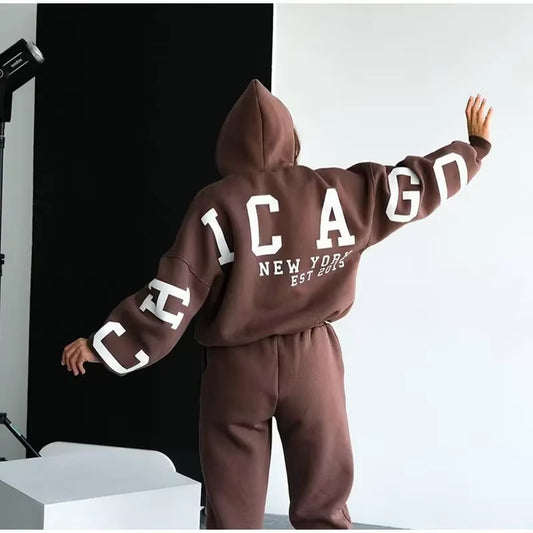 Cordless Hoodie Custom Logo Hoodies and Sweat Pants Jogger Set Woman,Women Tracksuit 2 Two Piece Set Sweatpants and Hoodie Set,W