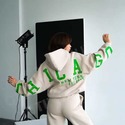 Cordless Hoodie Custom Logo Hoodies and Sweat Pants Jogger Set Woman,Women Tracksuit 2 Two Piece Set Sweatpants and Hoodie Set,W