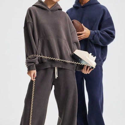 Wholesale Acid Wash Sport Heavyweight Oversized Hoodies Men'S & Women'S Streetwear with Solid Color & Customized Pocket Size