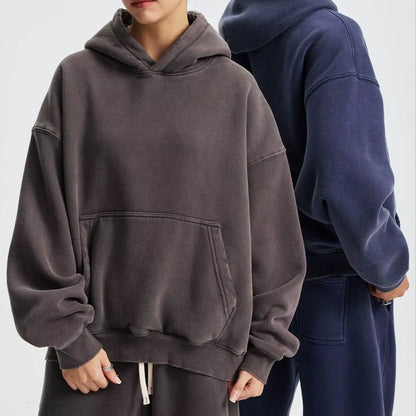 Wholesale Acid Wash Sport Heavyweight Oversized Hoodies Men'S & Women'S Streetwear with Solid Color & Customized Pocket Size