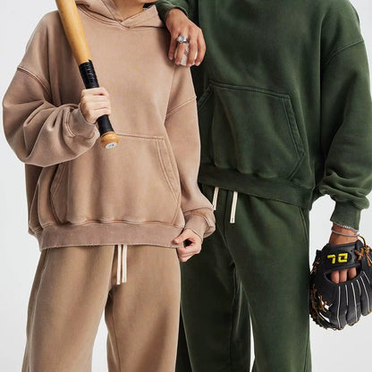 Wholesale Acid Wash Sport Heavyweight Oversized Hoodies Men'S & Women'S Streetwear with Solid Color & Customized Pocket Size