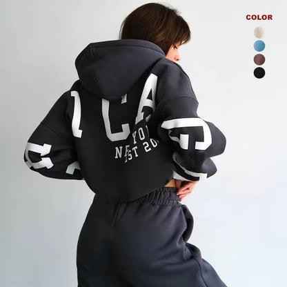 Cordless Hoodie Custom Logo Hoodies and Sweat Pants Jogger Set Woman,Women Tracksuit 2 Two Piece Set Sweatpants and Hoodie Set,W